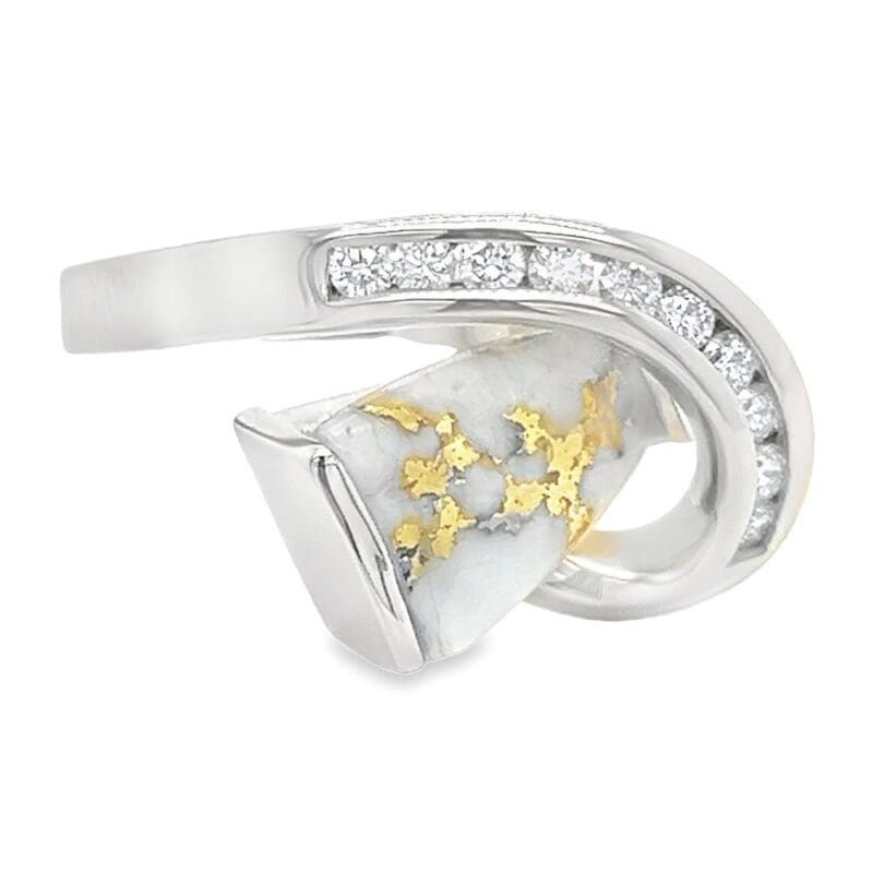 Gold Quartz & Diamond 14k White Gold Ring, Alaska Mint