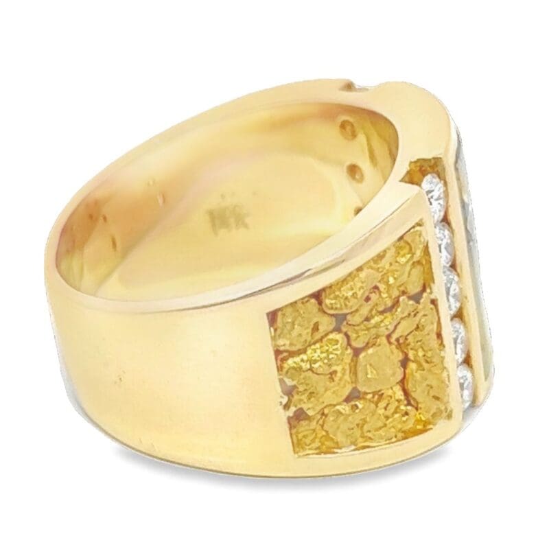 Diamond Gold Nugget & Gold Quartz Men's Ring, Alaska Mint
