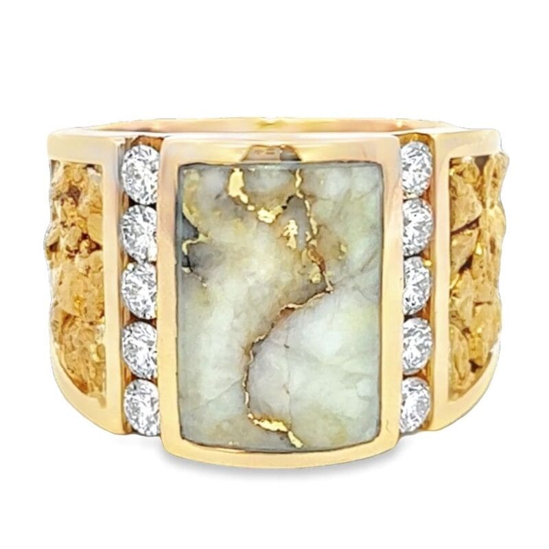 Diamond Gold Nugget & Gold Quartz Men's Ring, Alaska Mint