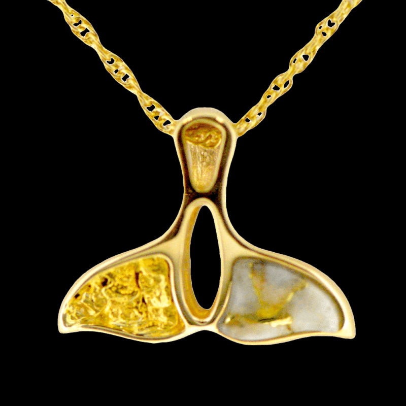 Gold nugget whale tail pendant