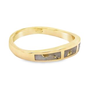 Gold Quartz Ring 3 Rectangle Section Inlaid Band