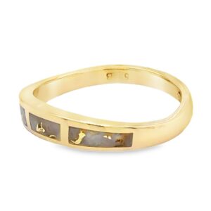 Gold Quartz Ring 3 Rectangle Section Inlaid Band