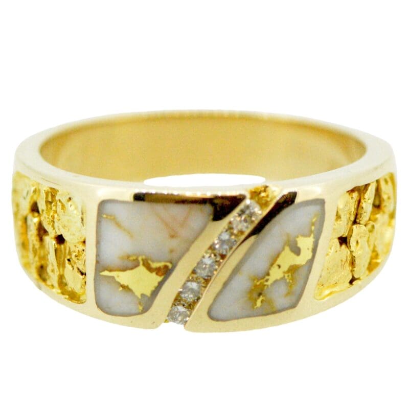 Ladies Gold Quartz, Nugget & Diamond ,Ring, Alaska Mint