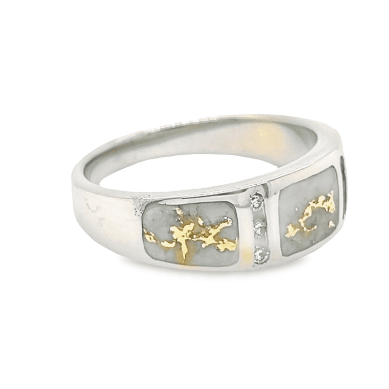 White Gold Men's Gold Quartz & Diamond Ring, Alaska Mint