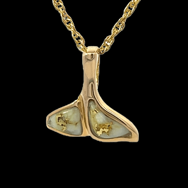 Gold quartz, pendant, Alaska mint, whale tail, Pdlw112q