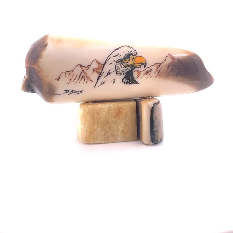 Fossil Ivory with Eagle Head Scrimshaw Artwork - Alaska Mint