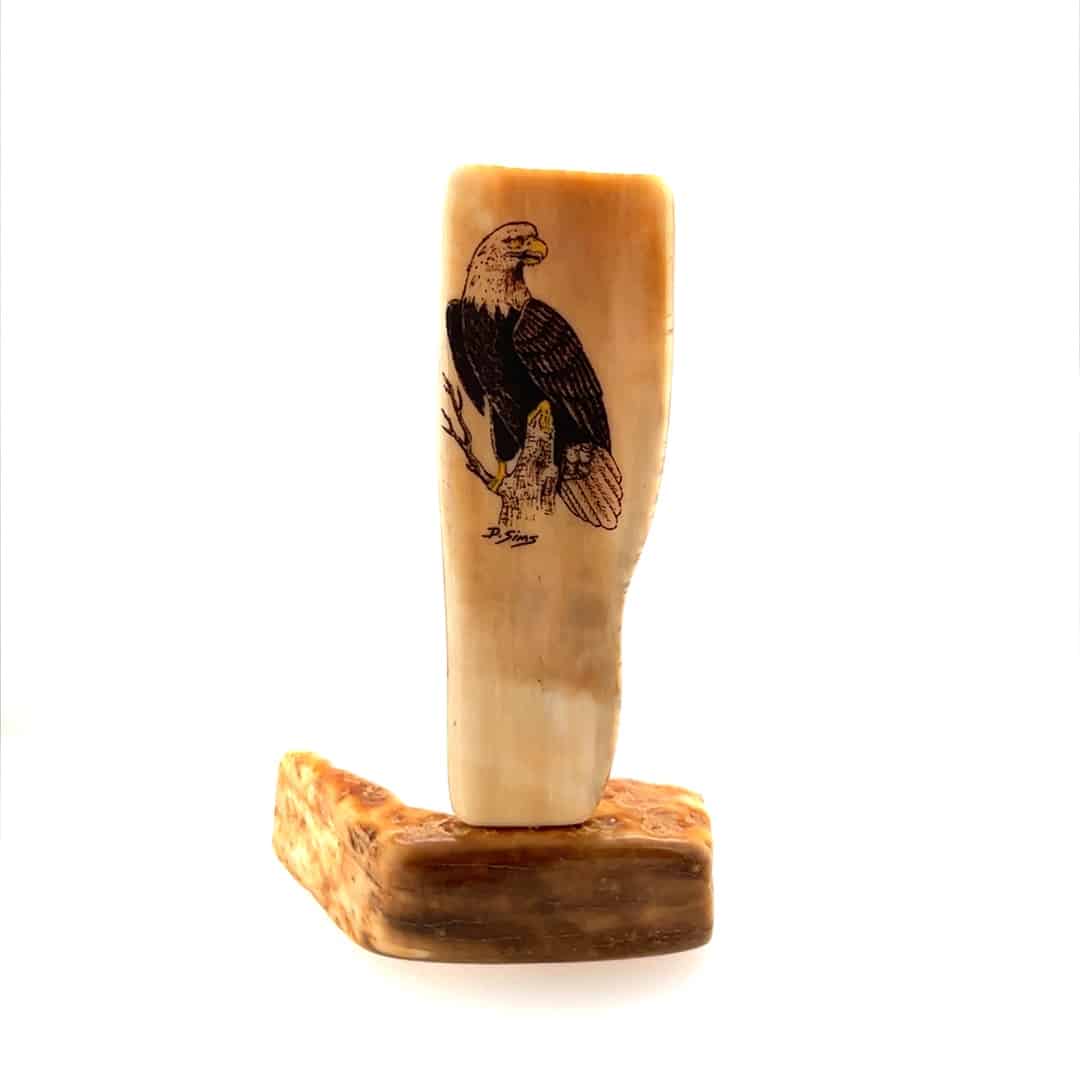 Fossil Ivory with Bald Eagle Scrimshaw Artwork - Alaska Mint
