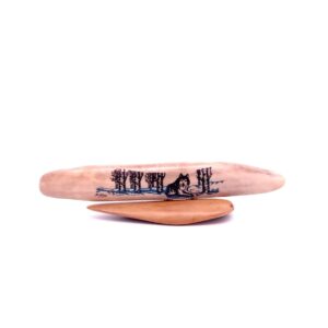Fossil Ivory with Wolf & Trees Scrimshaw