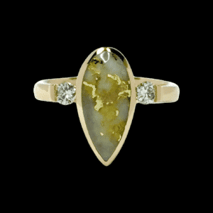 Gold Quartz Ring Pear Shape Inlaid with Diamonds