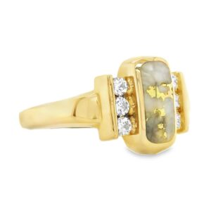 Oval Inlaid Design Gold Quartz Ring, Alaska Mint