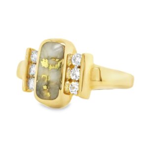Oval Inlaid Design Gold Quartz Ring, Alaska Mint
