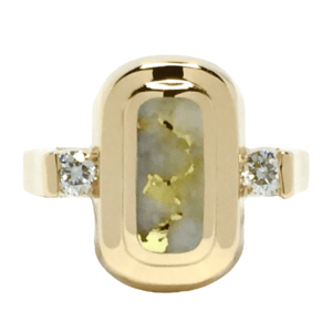 Round Diamond, Inlaid Gold Quartz, Oval Ring, Alaska Mint