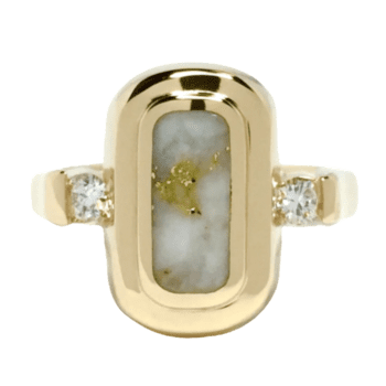 Oval Gold Quartz, Ring, Inlaid Round Diamonds, Alaska Mint