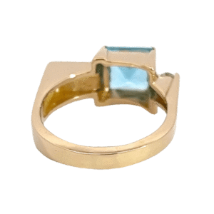 Swiss Blue Topaz, Gold Quartz, Rectangle Ring, Alaska Mint