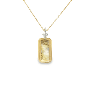 Fleur De Lis, Gold Quartz, Inlaid Diamond Pendant, Alaska Mint