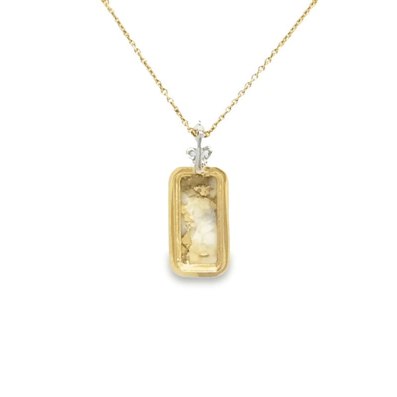 Fleur De Lis, Gold Quartz, Inlaid Diamond Pendant, Alaska Mint
