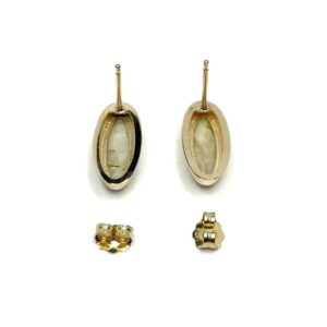 Gold Quartz Earrings Oval Inlaid Milgrain Design