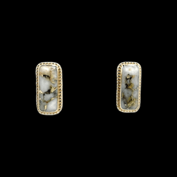 Gold Quartz Rectangle Earrings Inlaid Milgrain Design