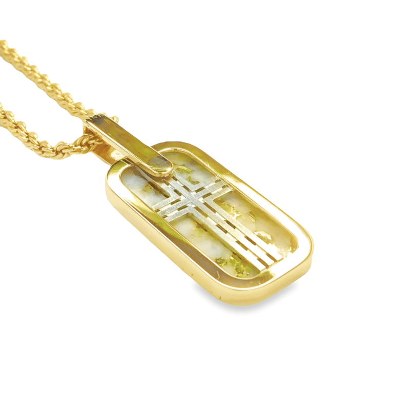 Dog Tag Gold Quartz Double Sided Inlaid Pendant, Alaska Mint