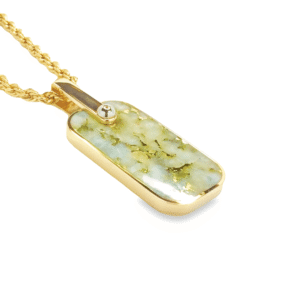 Dog Tag Gold Quartz Double Sided Inlaid Pendant, Alaska Mint