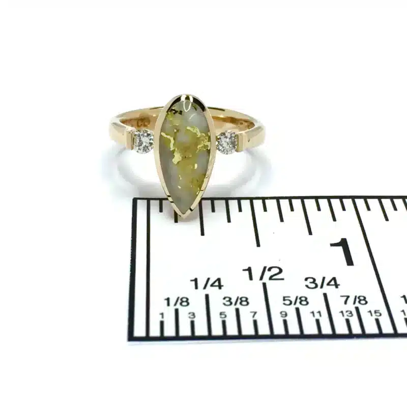 Gold Quartz Ring Pear Shape Inlaid with Diamonds