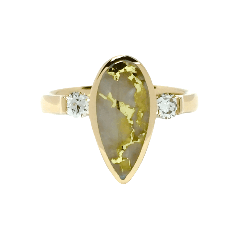 Gold Quartz Pear Shape Ring Diamonds