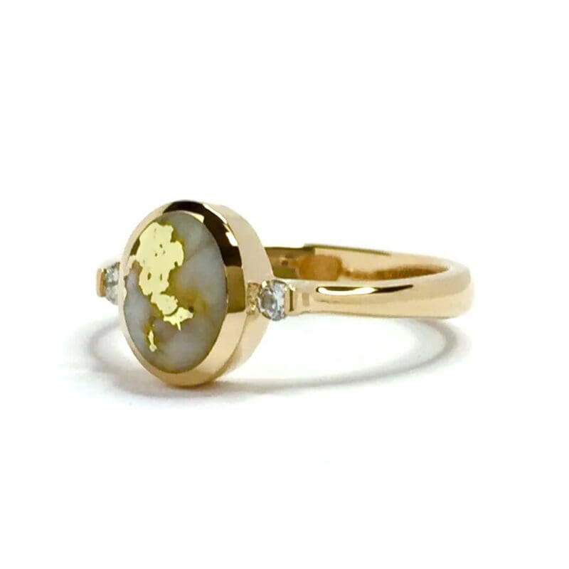 Gold Quartz Oval Ring with Diamonds