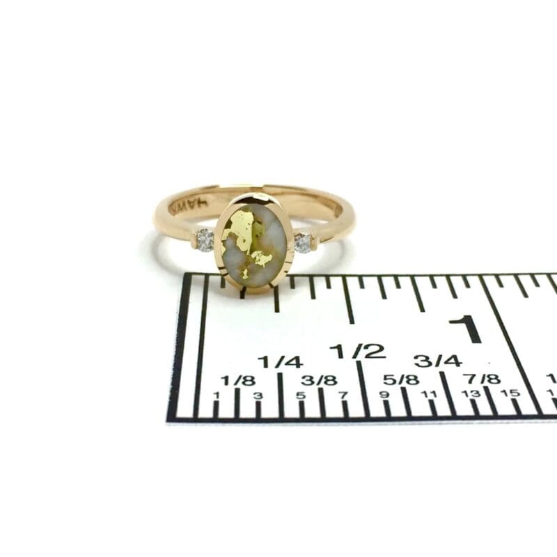 Gold Quartz Oval Ring with Diamonds