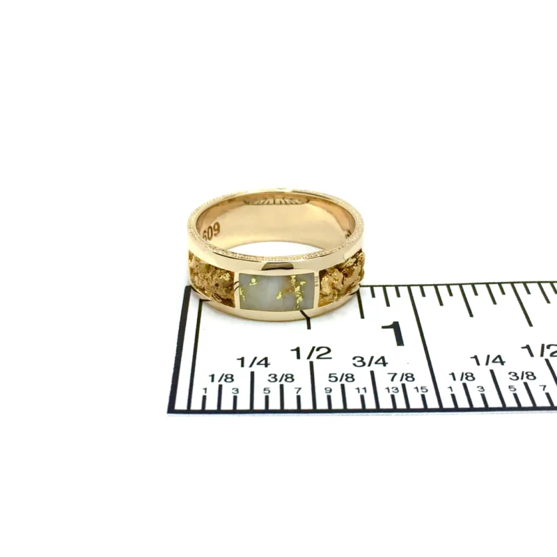 Gold Quartz Inlaid Natural Nugget Milgrain Ring
