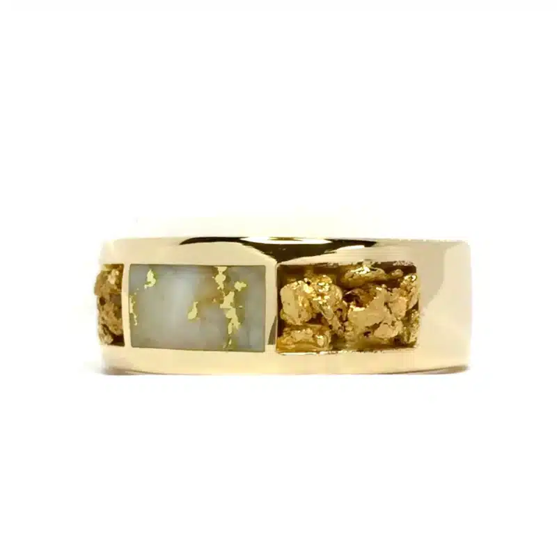 Gold Quartz Inlaid Natural Nugget Milgrain Ring