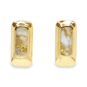 Rectangle Inlaid Design Gold Quartz Earrings, Alaska Mint