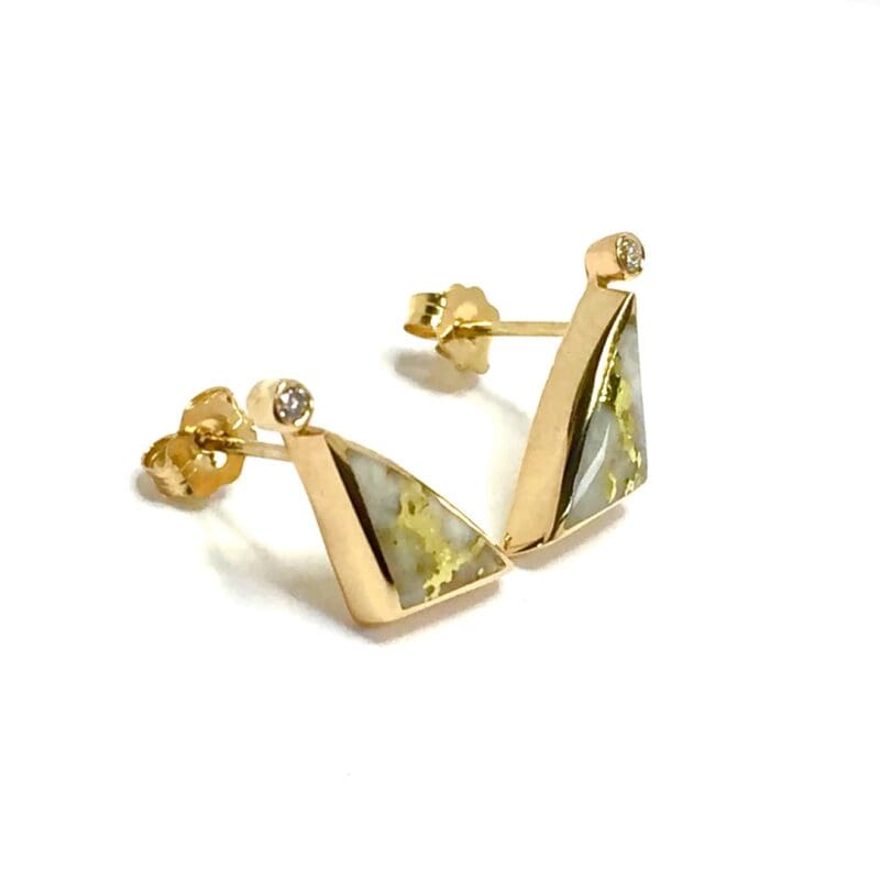Gold Quartz Triangle Earrings Inlaid with Diamonds
