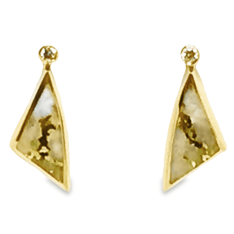 Triangle Gold Quartz Inlaid with Diamond Earrings, Alaska Mint