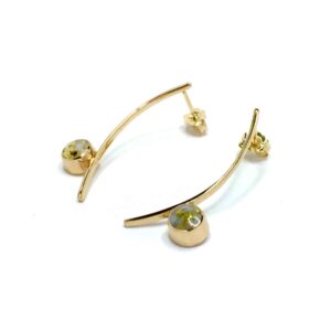 Gold Quartz Round Earrings Inlaid Curved Bar