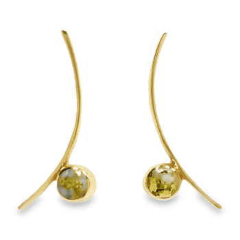 Curved Bar Gold Quartz Round Earrings, Alaska Mint