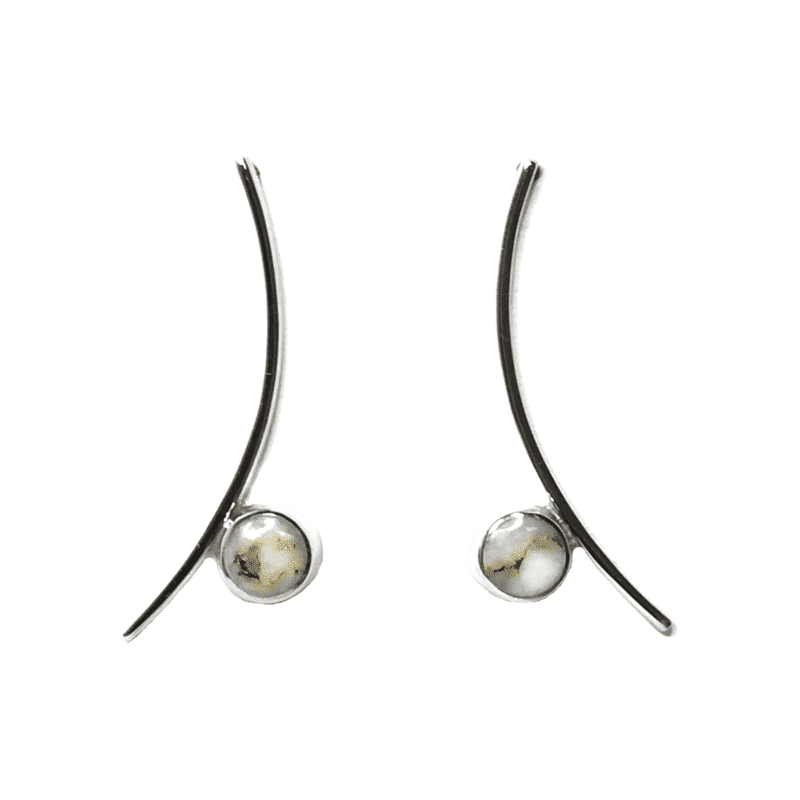 Gold Quartz Round Earrings Inlay Curved Bar