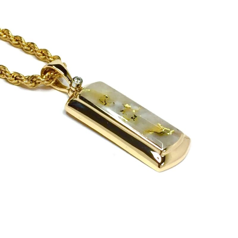 Gold Quartz Necklace Rectangle Inlaid Pendant