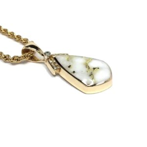 Gold Quartz Necklace Pear Shape Inlaid Pendant Diamonds