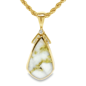 Pear Gold Quartz & Diamonds Inlaid Pendant, Alaska Mint