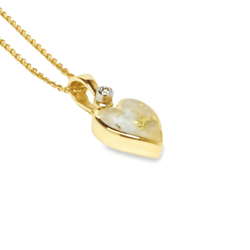 Gold Quartz Heart Inlaid Pendant, Alaska Mint