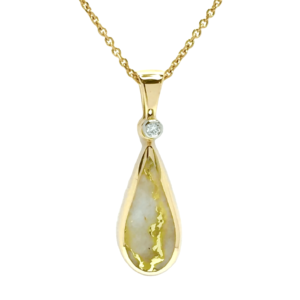 Gold Quartz Tear Drop Inlaid Pendant, Alaska Mint