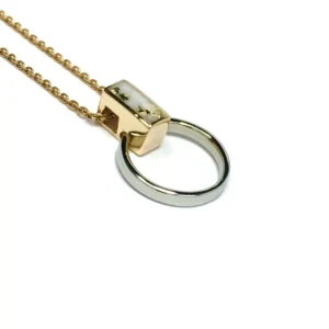 Gold Quartz Rectangle Inlaid Circle Knocker Pendant