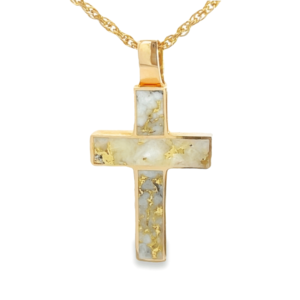 Gold Quartz Cross 3 Section Inlaid Pendant, Alaska Mint