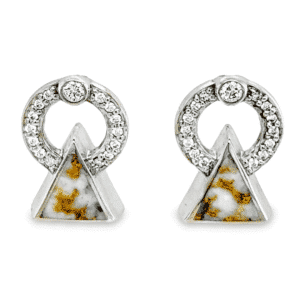 White Gold Triangle Gold Quartz & Diamond Earrings, Alaska Mimt