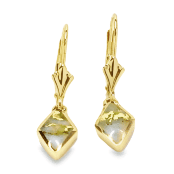 Diamond Shape 14k Gold Quartz Leverback Earrings, Alaska Mint
