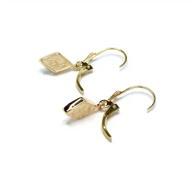 Gold Quartz Diamond Shape Leverback Earrings