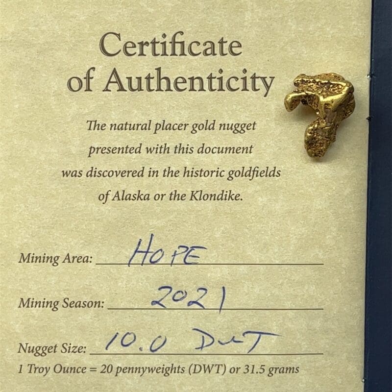 15.5 Gram Natural Gold Nugget, Alaska Mint