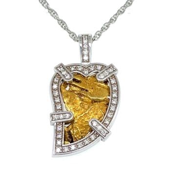 Gold Nugget, White Gold, Pendant, Heart, Alaska Mint