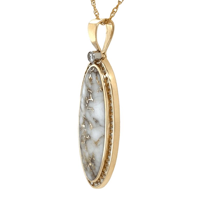 Gold quartz, halo, oval, pendant, diamond, Alaska Mint, FF207G2 $5495