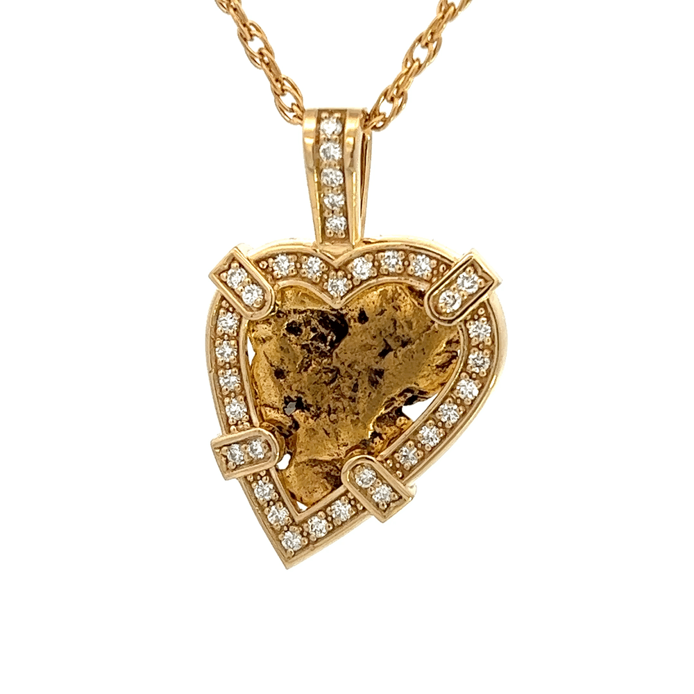 Gold nugget, Diamond, Heart, Pendant, Alaska Mint, 18k, 073202 $6975